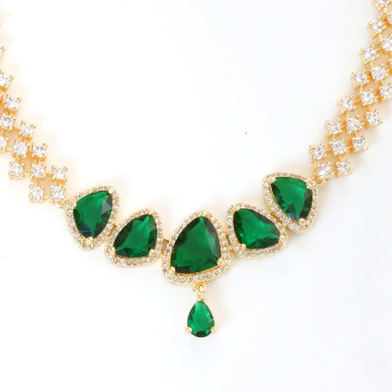 Elegant Stoned Gold Plated Necklace Set