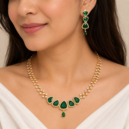 Elegant Stoned Gold Plated Necklace Set