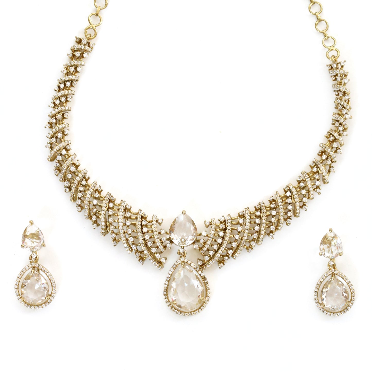 Zig Zag Curved Mehendi Plated Necklace Set with Earrings
