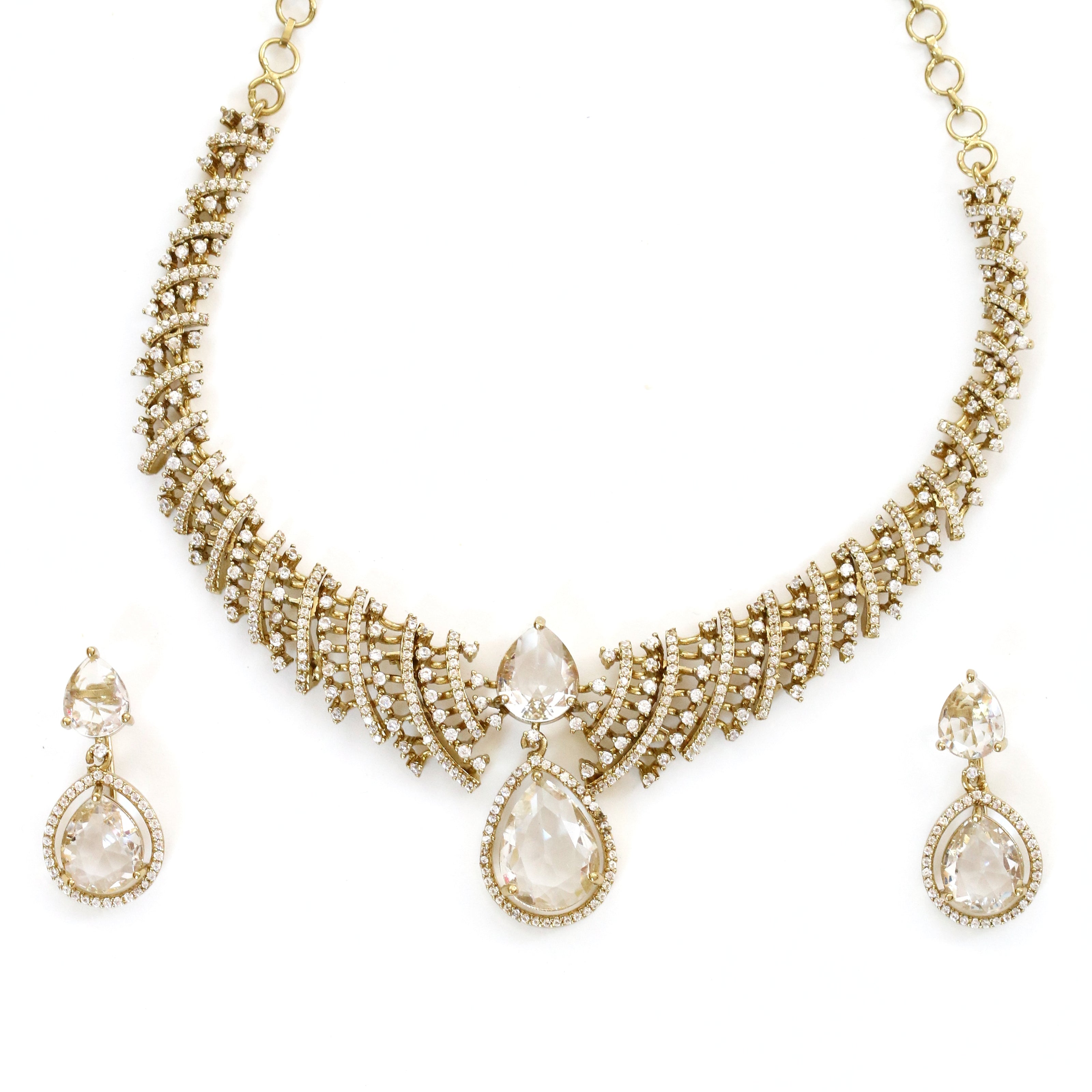 Zig Zag Curved Mehendi Plated Necklace Set with Earrings