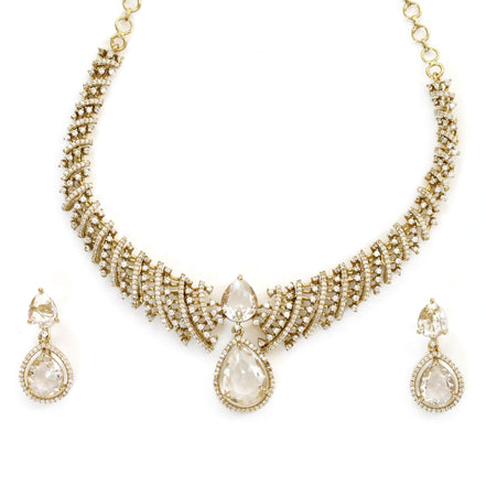 Zig Zag Curved Mehendi Plated Necklace Set with Earrings