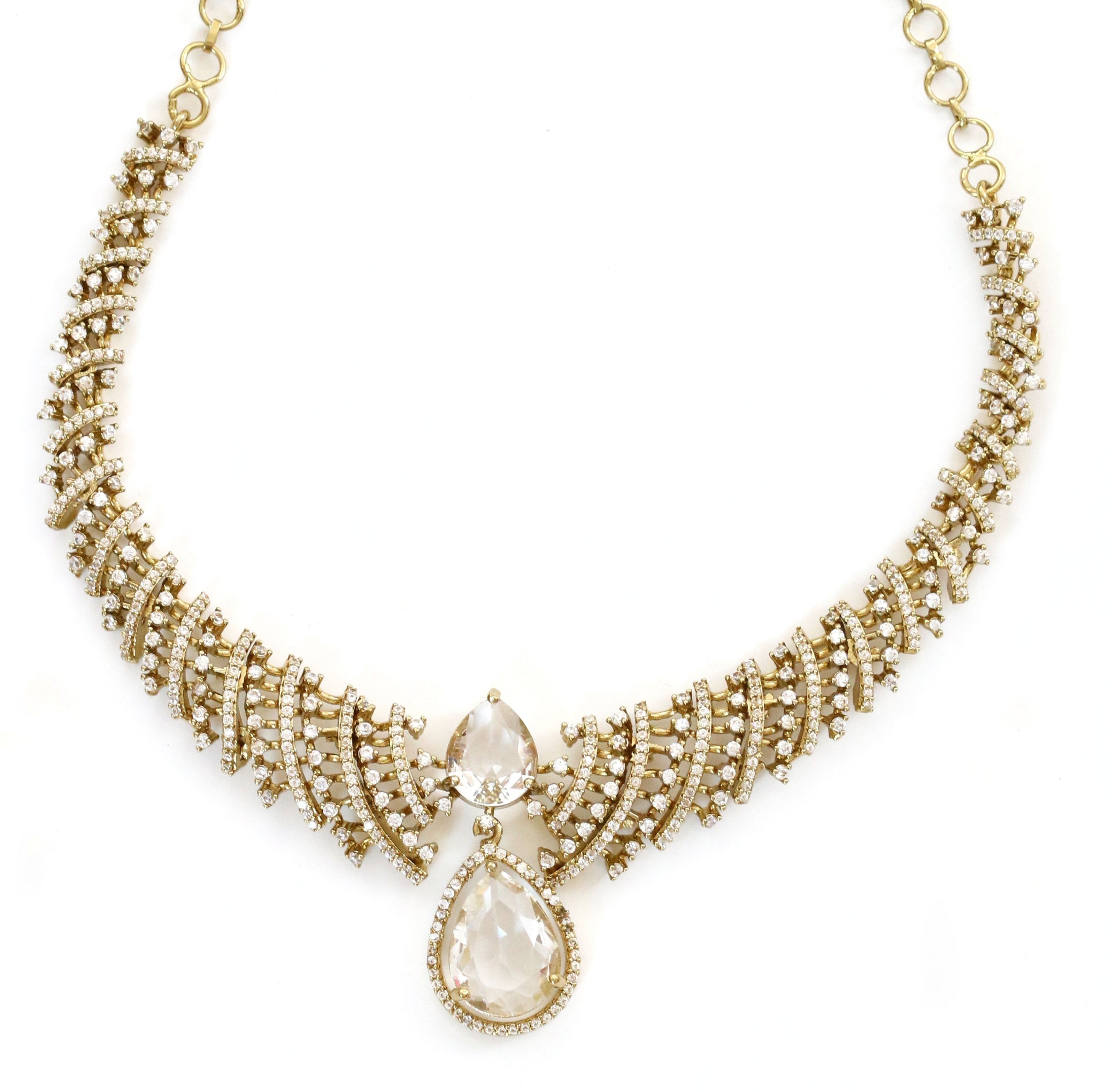 Zig Zag Curved Mehendi Plated Necklace Set with Earrings