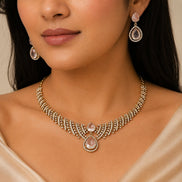 Zig Zag Curved Mehendi Plated Necklace Set with Earrings
