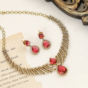 Zig Zag Curved Mehendi Plated Necklace Set with Earrings