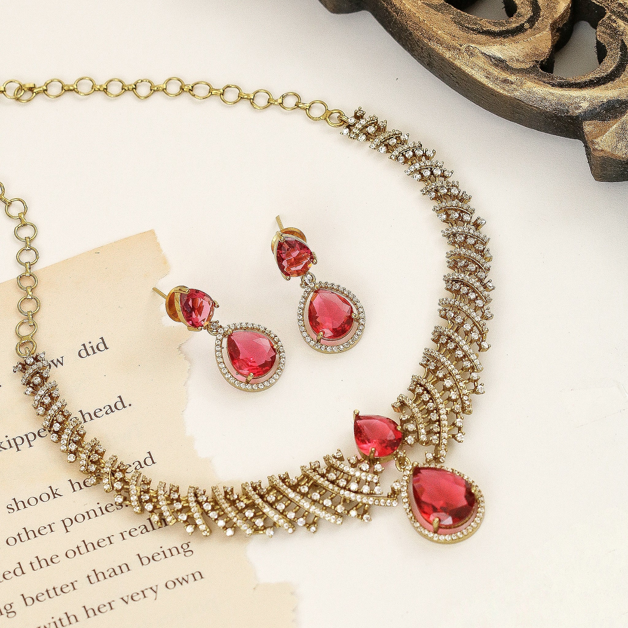 Zig Zag Curved Mehendi Plated Necklace Set with Earrings