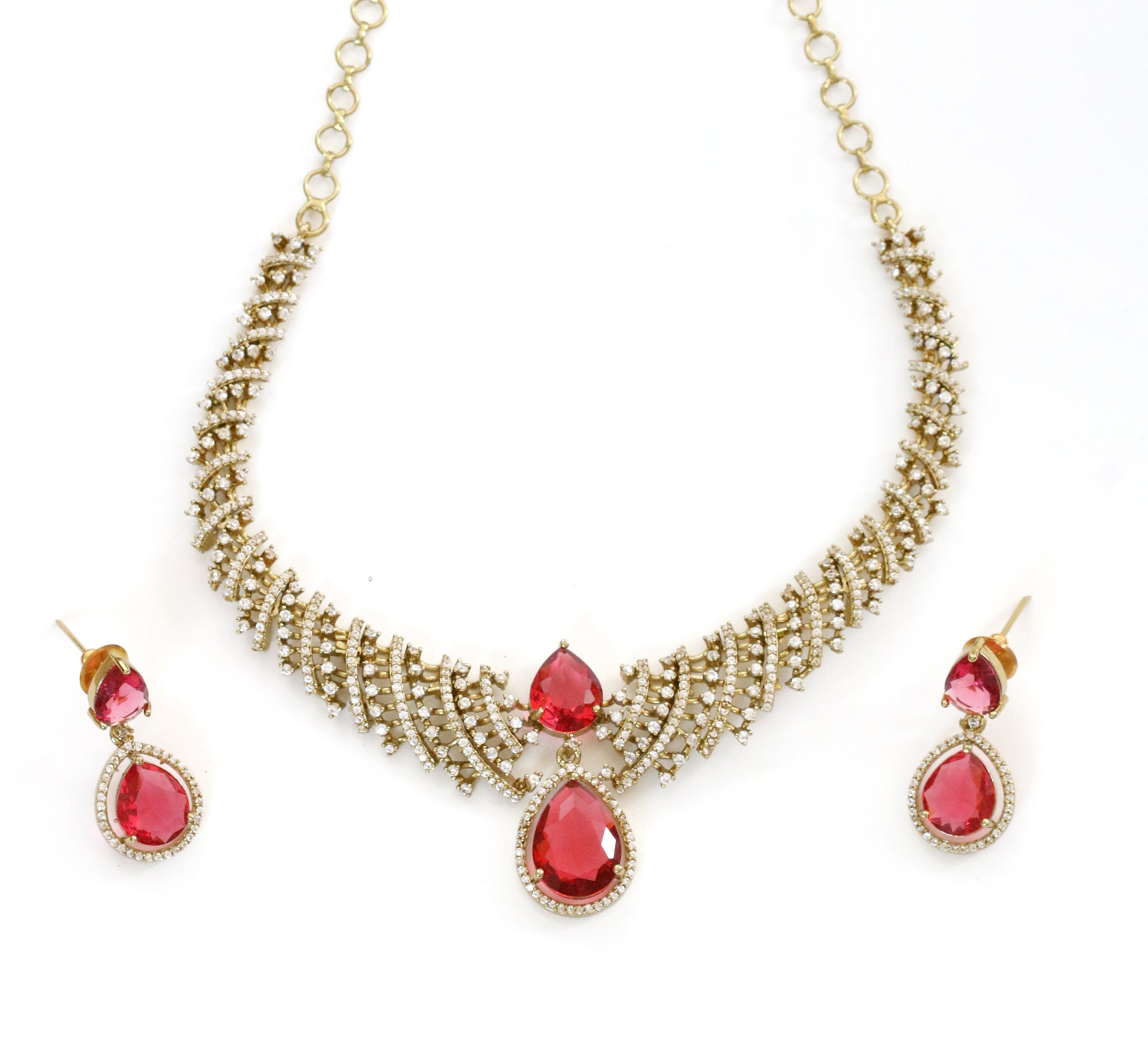 Zig Zag Curved Mehendi Plated Necklace Set with Earrings