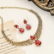 Zig Zag Curved Mehendi Plated Necklace Set with Earrings