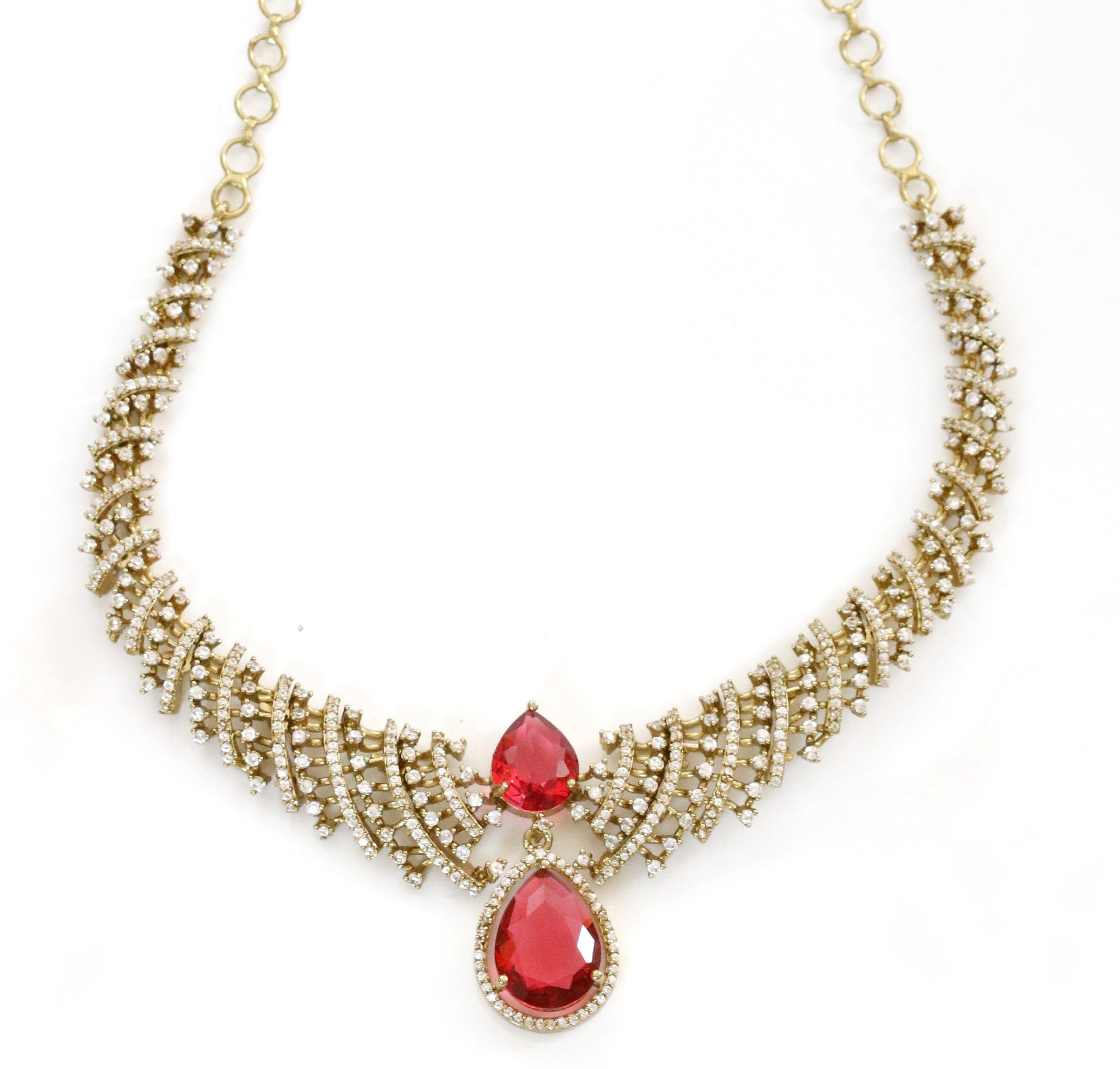 Zig Zag Curved Mehendi Plated Necklace Set with Earrings