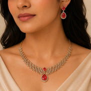 Zig Zag Curved Mehendi Plated Necklace Set with Earrings