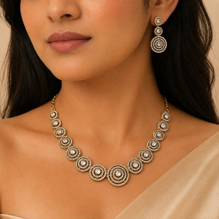 Luxurious Circular Mehendi Plated Necklace Set with Earrings