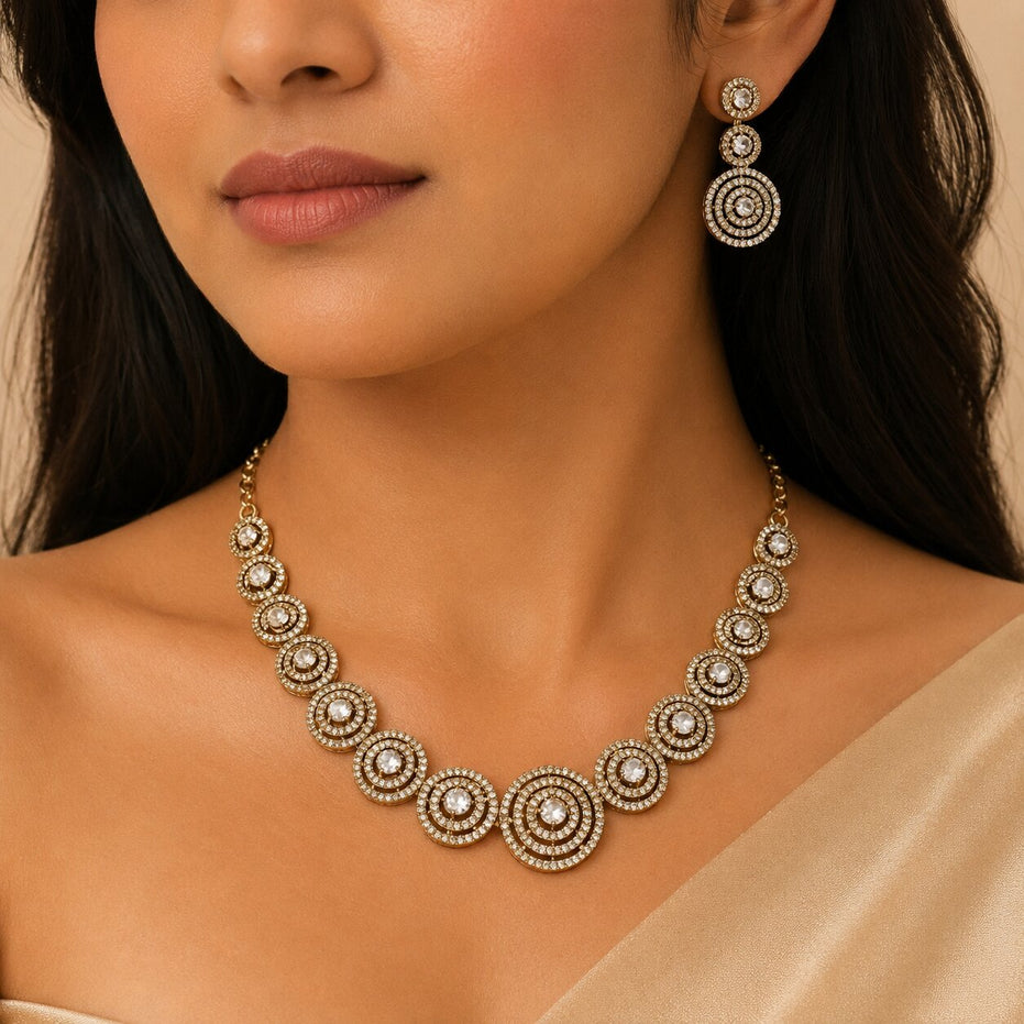 Luxurious Circular Mehendi Plated Necklace Set with Earrings