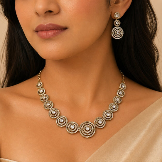 Luxurious Circular Mehendi Plated Necklace Set with Earrings