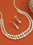 Double Layered White Stoned Gold Plated Necklace Set with Earrings