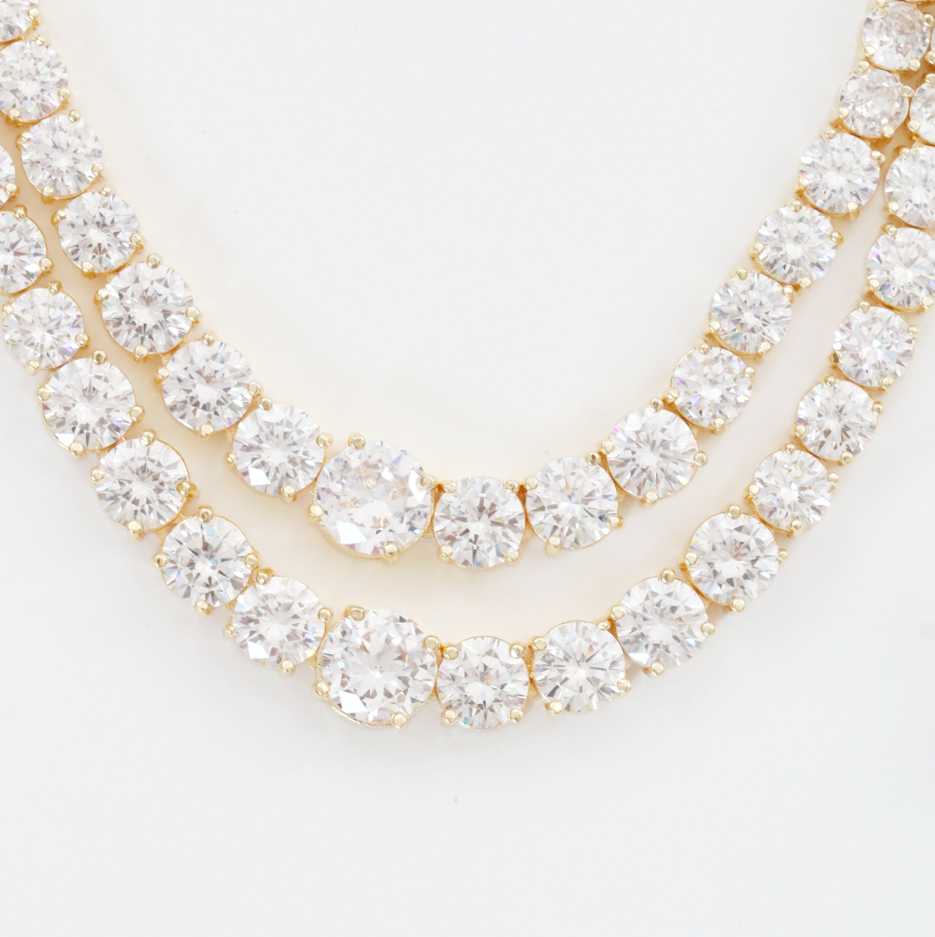 Double Layered White Stoned Gold Plated Necklace Set with Earrings