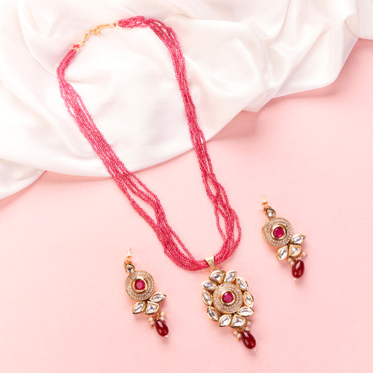 Floral Echanted Beaded Gold Plated Necklace Set with Earrings