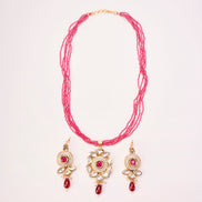 Floral Echanted Beaded Gold Plated Necklace Set with Earrings