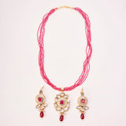 Floral Echanted Beaded Gold Plated Necklace Set with Earrings
