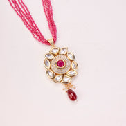 Floral Echanted Beaded Gold Plated Necklace Set with Earrings