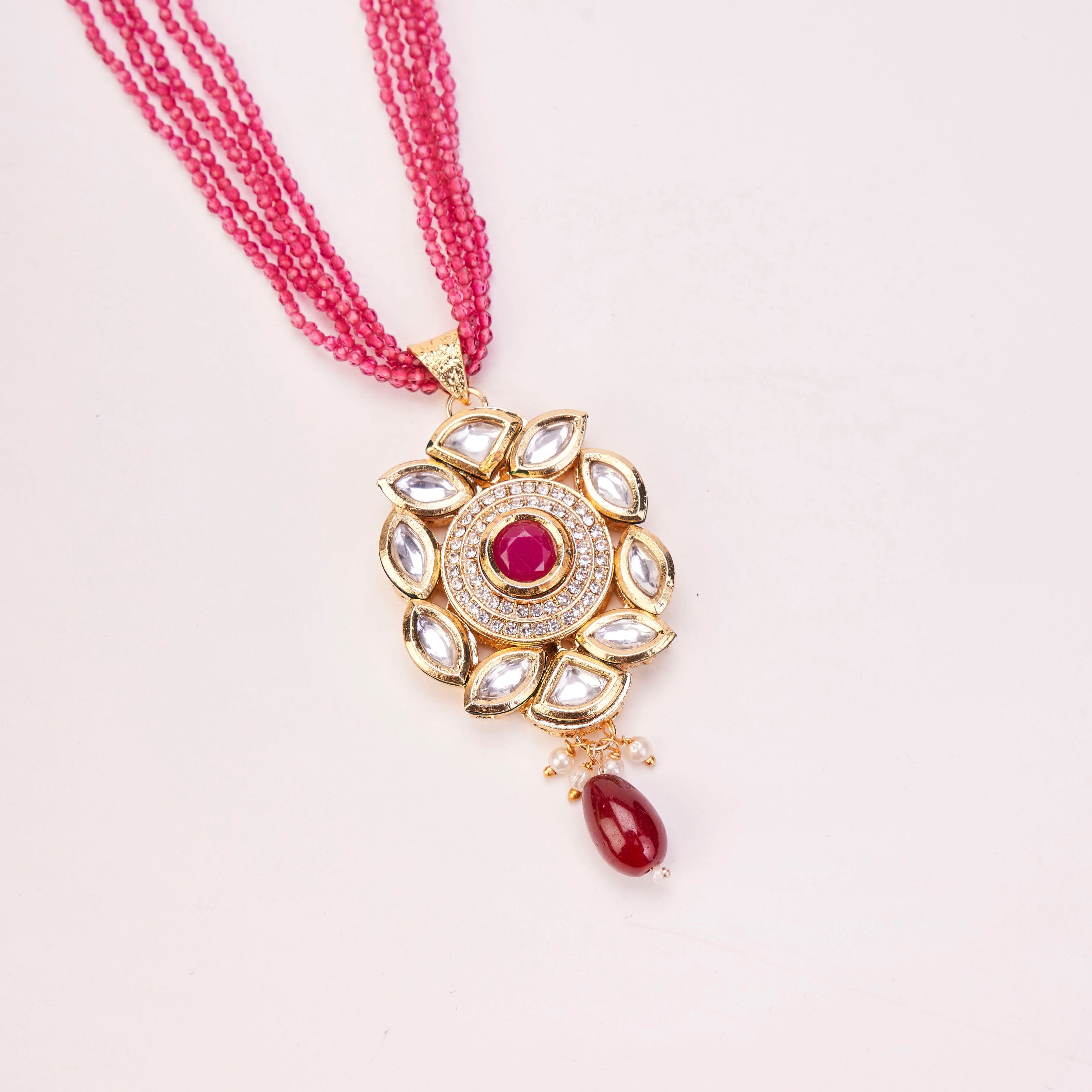 Floral Echanted Beaded Gold Plated Necklace Set with Earrings