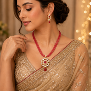Floral Echanted Beaded Gold Plated Necklace Set with Earrings