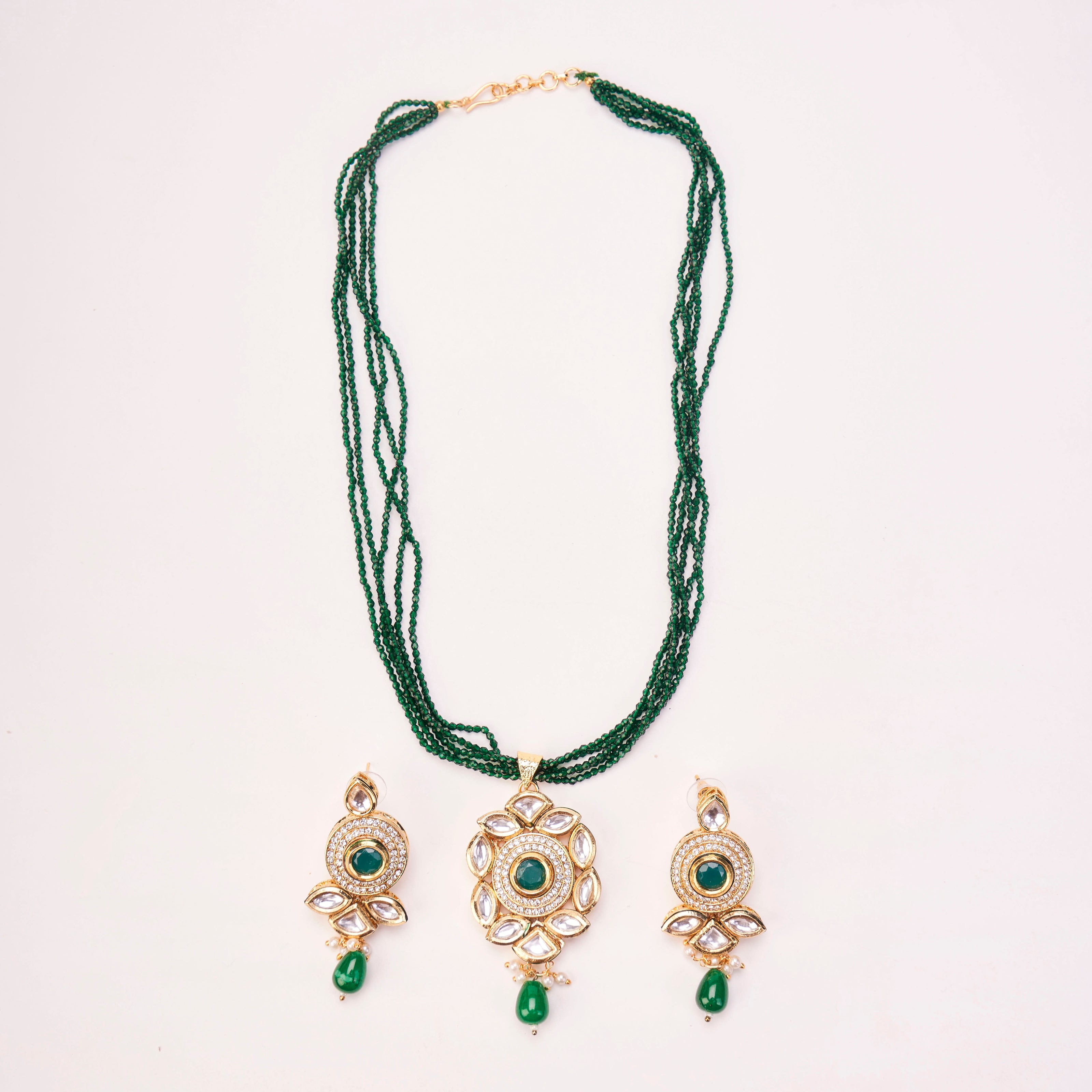Floral Echanted Beaded Gold Plated Necklace Set with Earrings