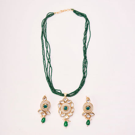Floral Echanted Beaded Gold Plated Necklace Set with Earrings
