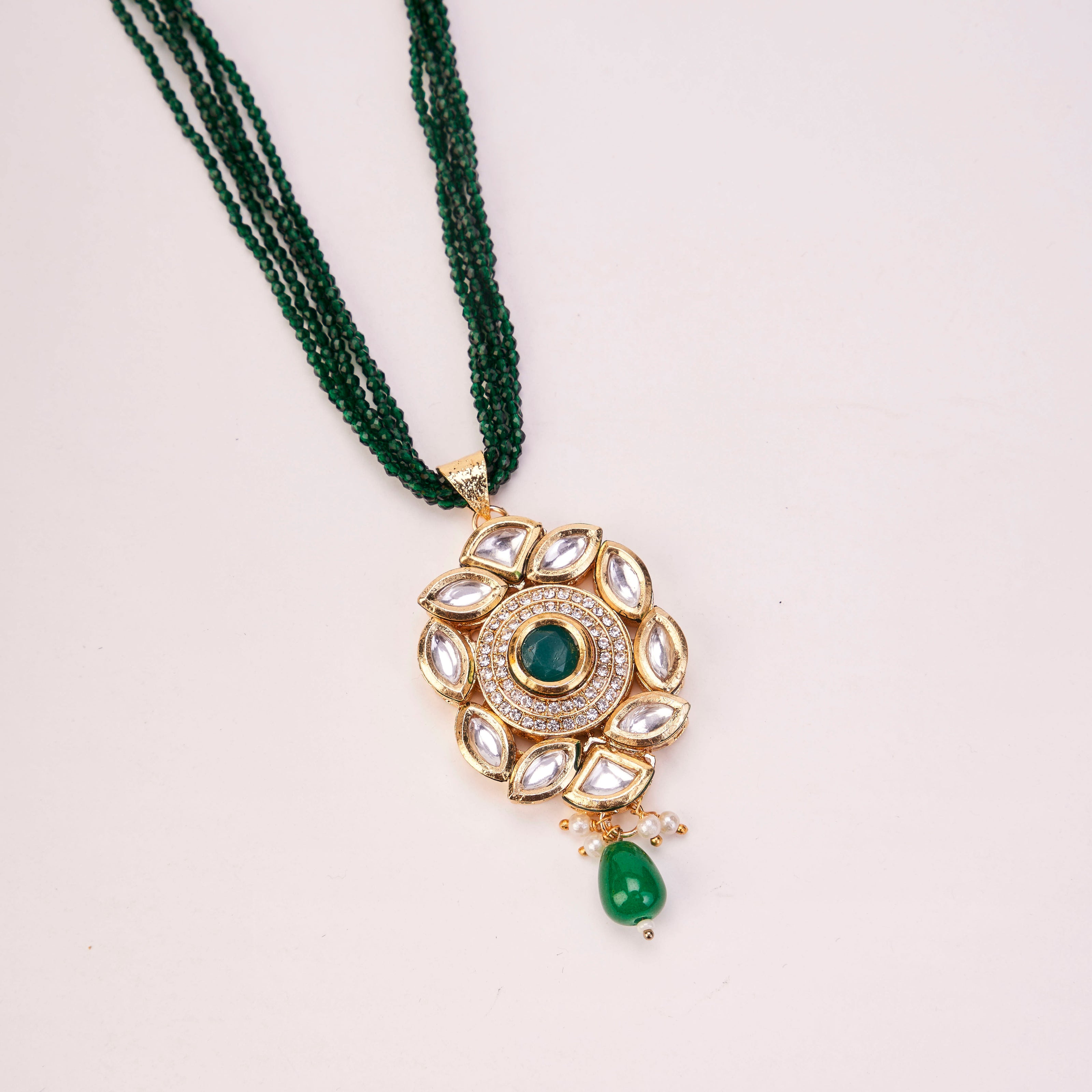 Floral Echanted Beaded Gold Plated Necklace Set with Earrings