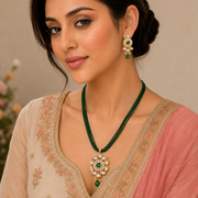 Floral Echanted Beaded Gold Plated Necklace Set with Earrings