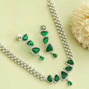 Zig Zag Enchanted Rhodium Plated Necklace Set with Earrings