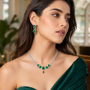 Zig Zag Enchanted Rhodium Plated Necklace Set with Earrings
