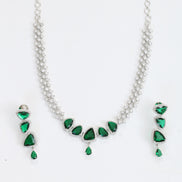 Zig Zag Enchanted Rhodium Plated Necklace Set with Earrings