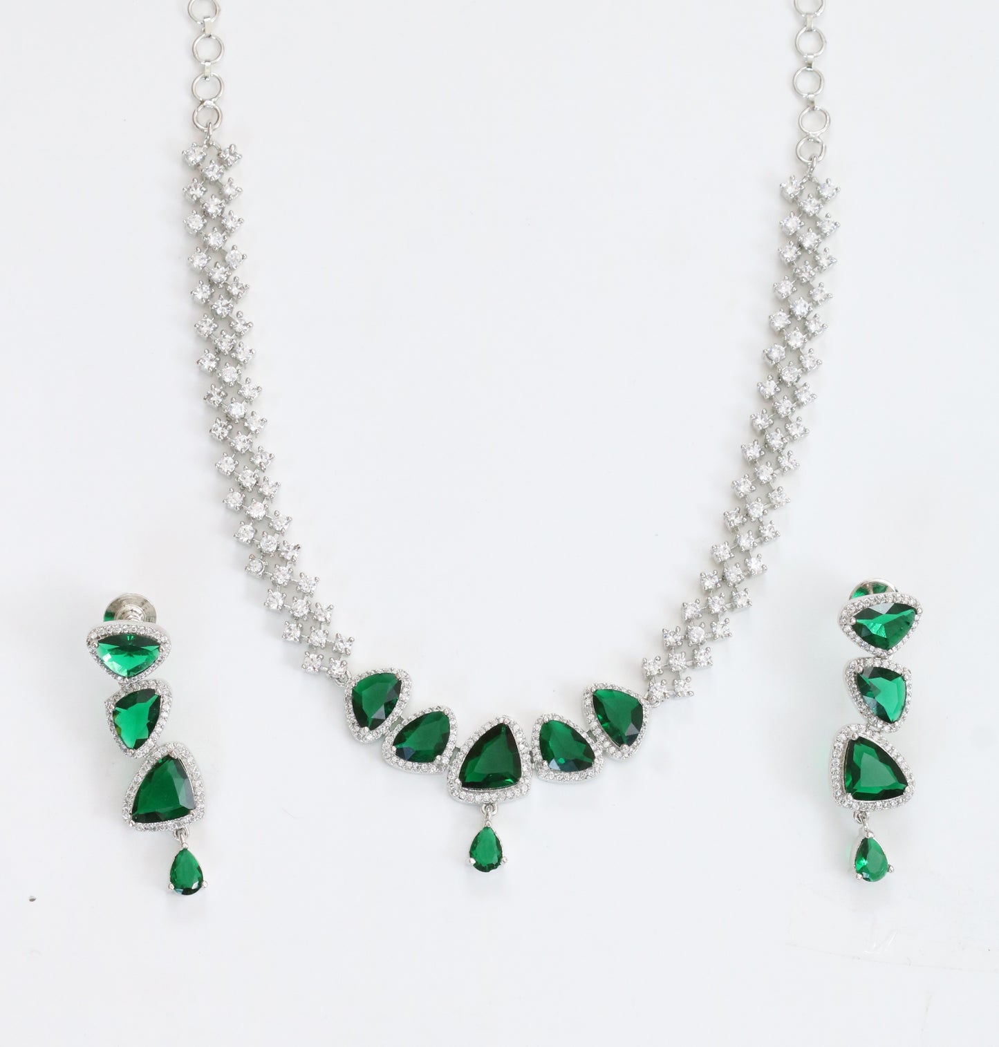 Zig Zag Enchanted Rhodium Plated Necklace Set with Earrings
