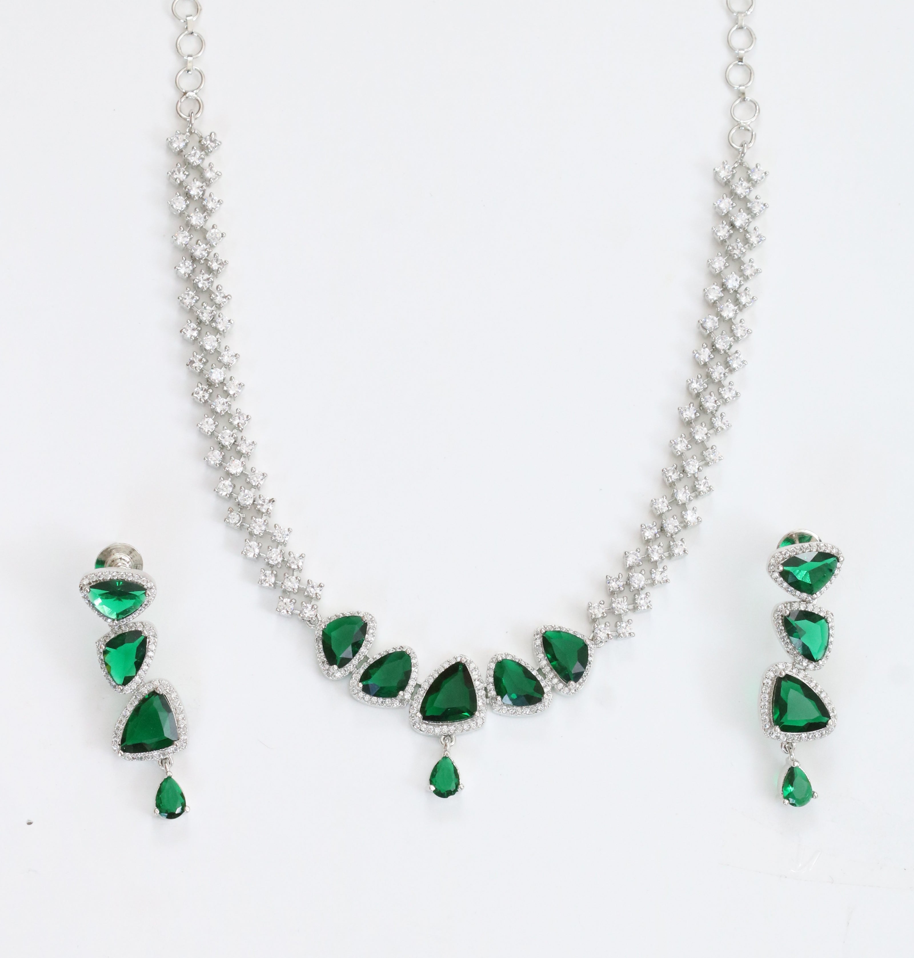 Zig Zag Enchanted Rhodium Plated Necklace Set with Earrings