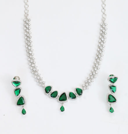 Zig Zag Enchanted Rhodium Plated Necklace Set with Earrings