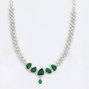 Zig Zag Enchanted Rhodium Plated Necklace Set with Earrings