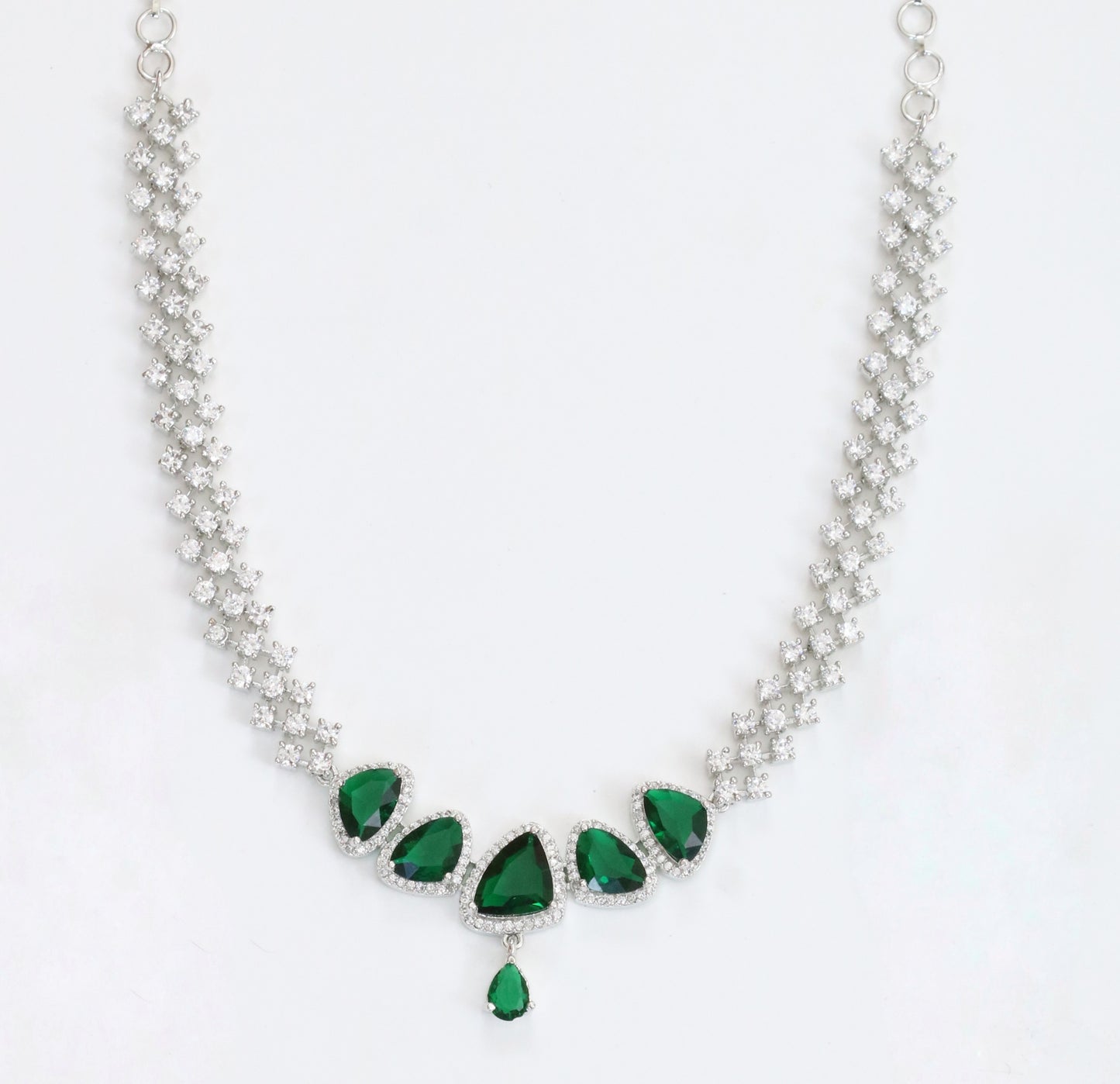 Zig Zag Enchanted Rhodium Plated Necklace Set with Earrings