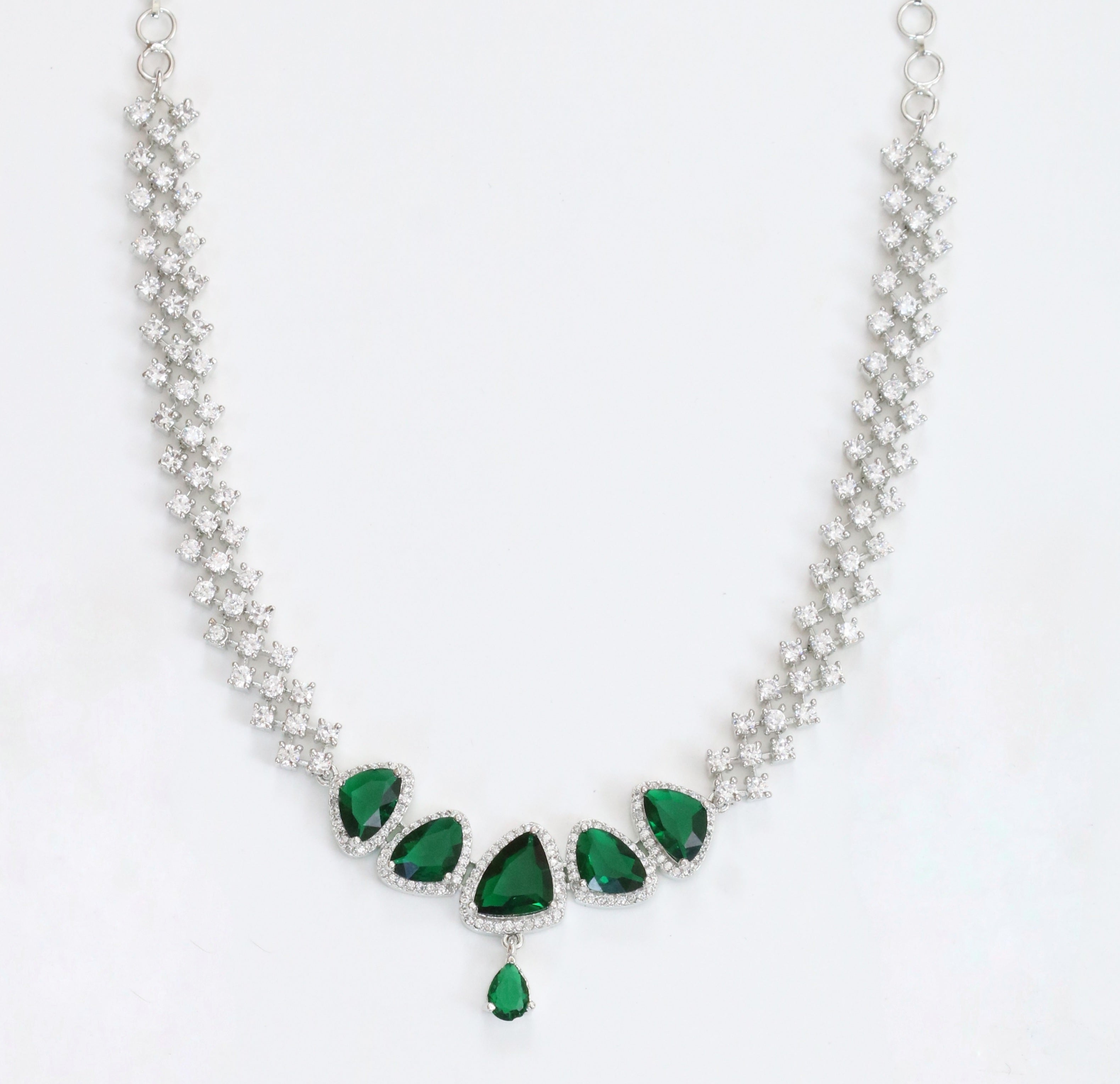 Zig Zag Enchanted Rhodium Plated Necklace Set with Earrings