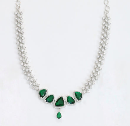Zig Zag Enchanted Rhodium Plated Necklace Set with Earrings