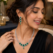 Zig Zag Enchanted Rhodium Plated Necklace Set with Earrings