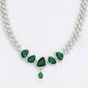 Zig Zag Enchanted Rhodium Plated Necklace Set with Earrings