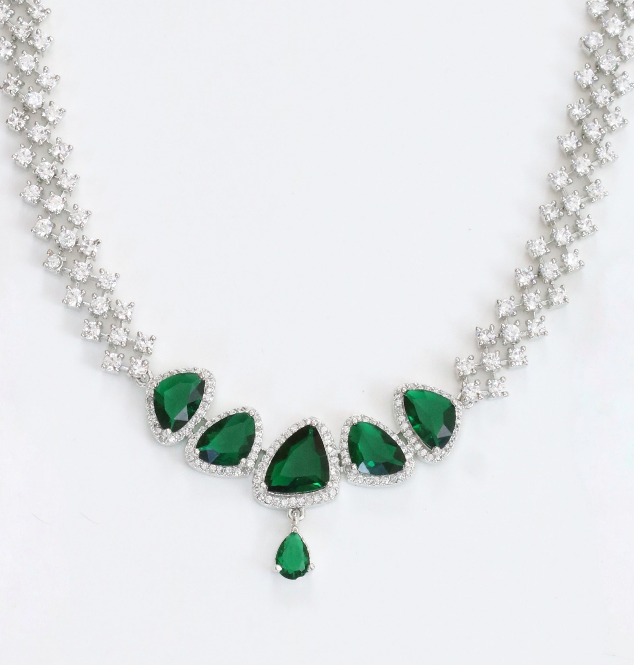 Zig Zag Enchanted Rhodium Plated Necklace Set with Earrings