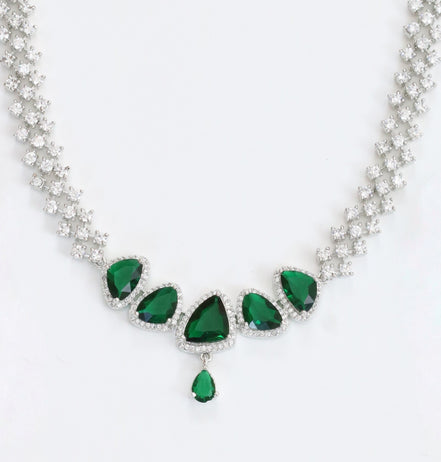 Zig Zag Enchanted Rhodium Plated Necklace Set with Earrings