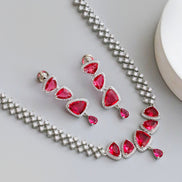 Zig Zag Enchanted Rhodium Plated Necklace Set with Earrings