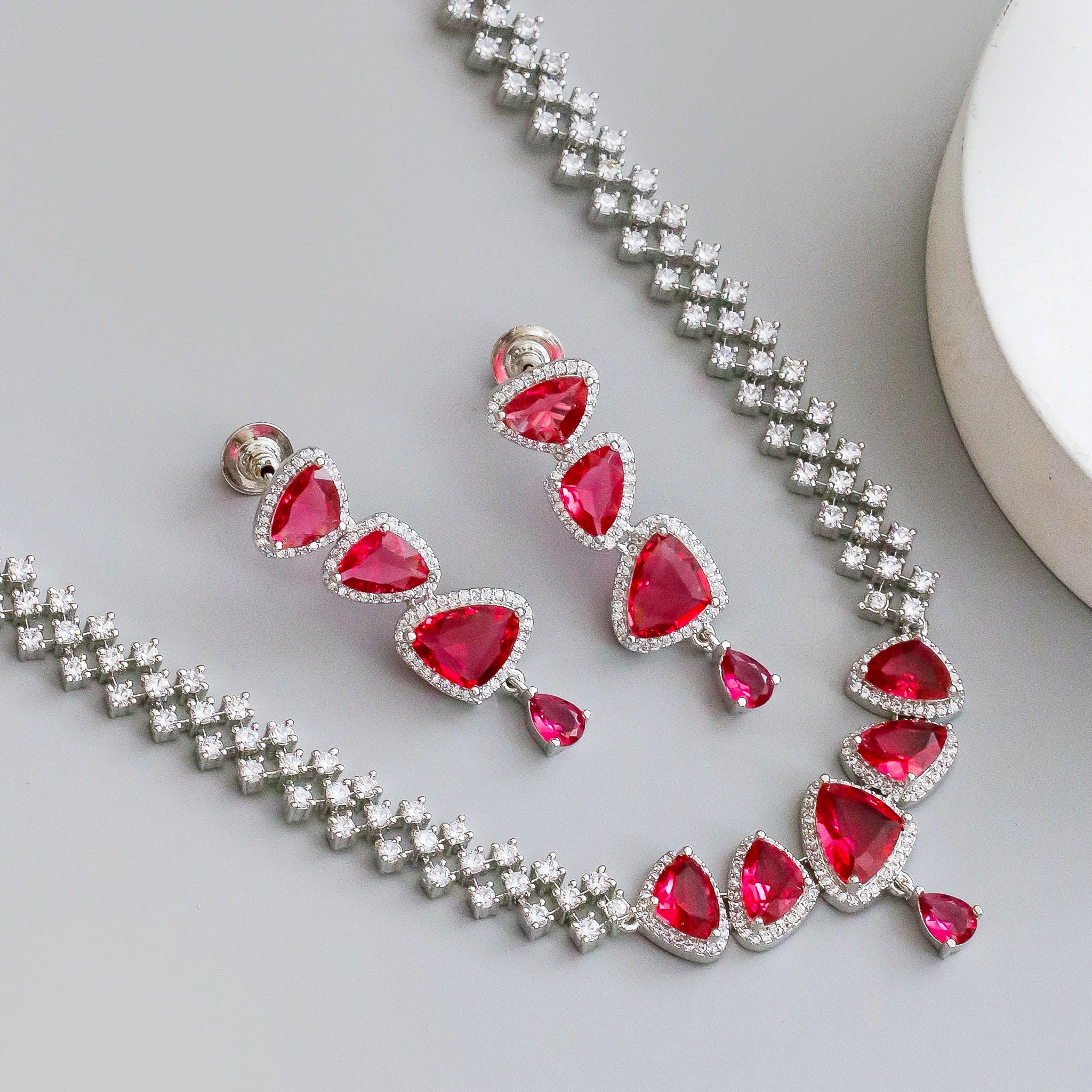 Zig Zag Enchanted Rhodium Plated Necklace Set with Earrings