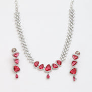 Zig Zag Enchanted Rhodium Plated Necklace Set with Earrings
