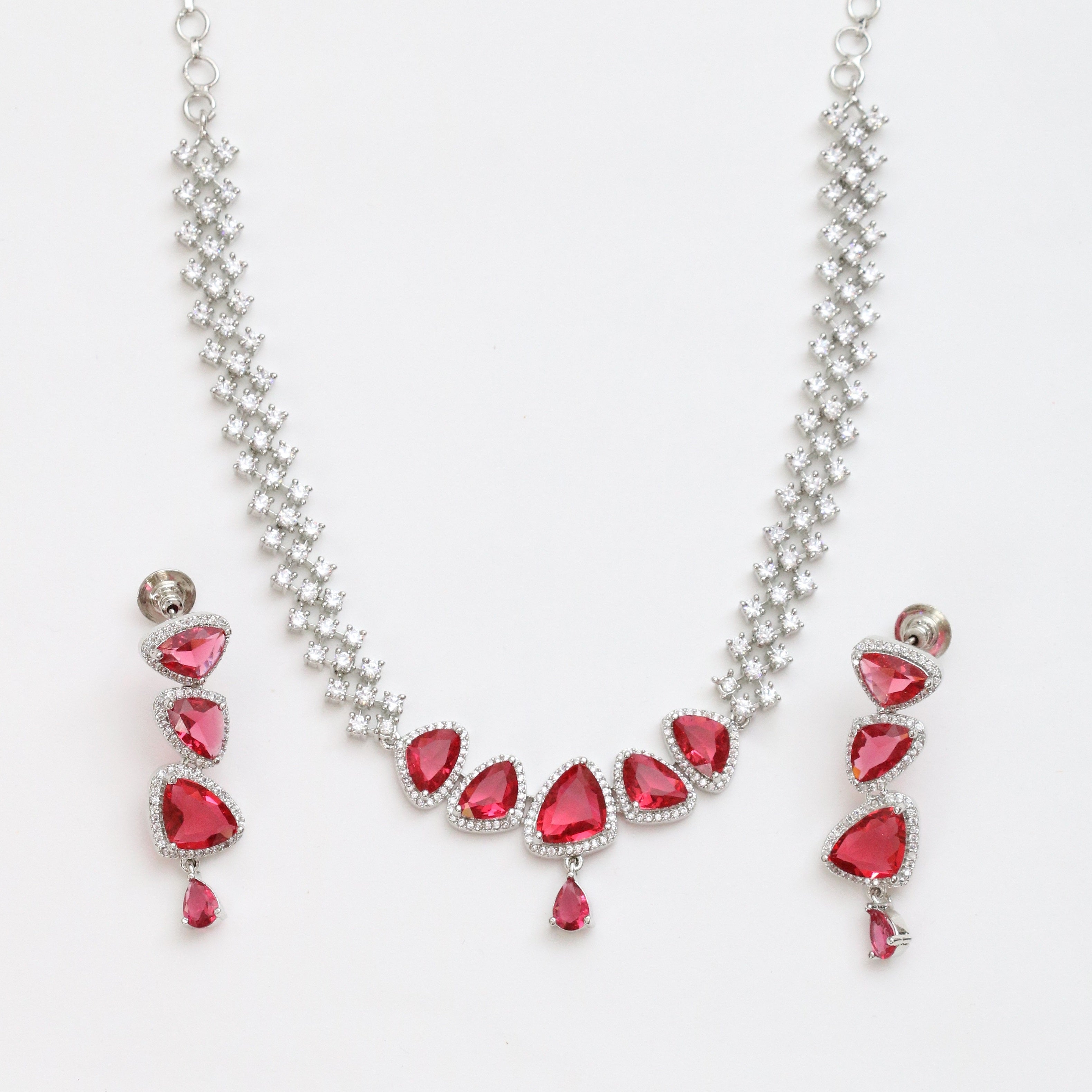 Zig Zag Enchanted Rhodium Plated Necklace Set with Earrings