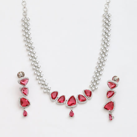 Zig Zag Enchanted Rhodium Plated Necklace Set with Earrings