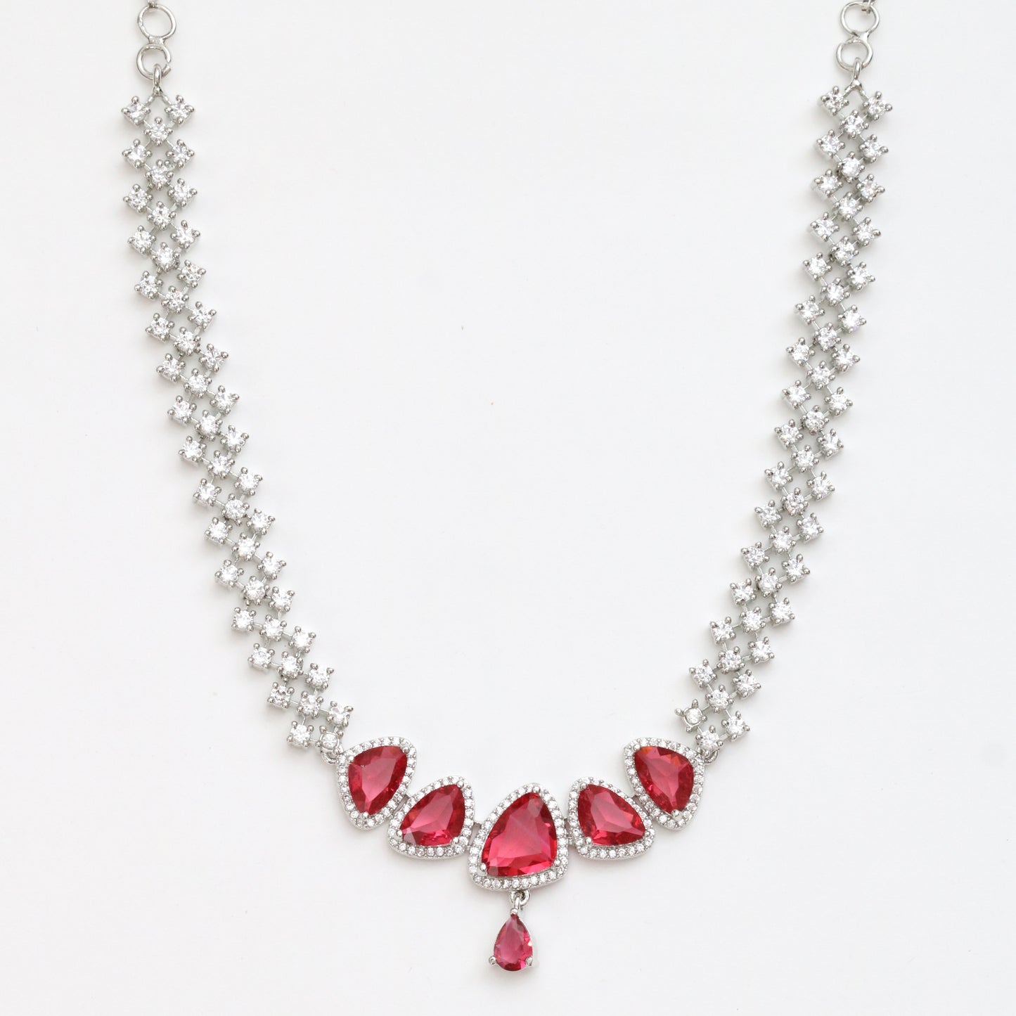 Zig Zag Enchanted Rhodium Plated Necklace Set with Earrings