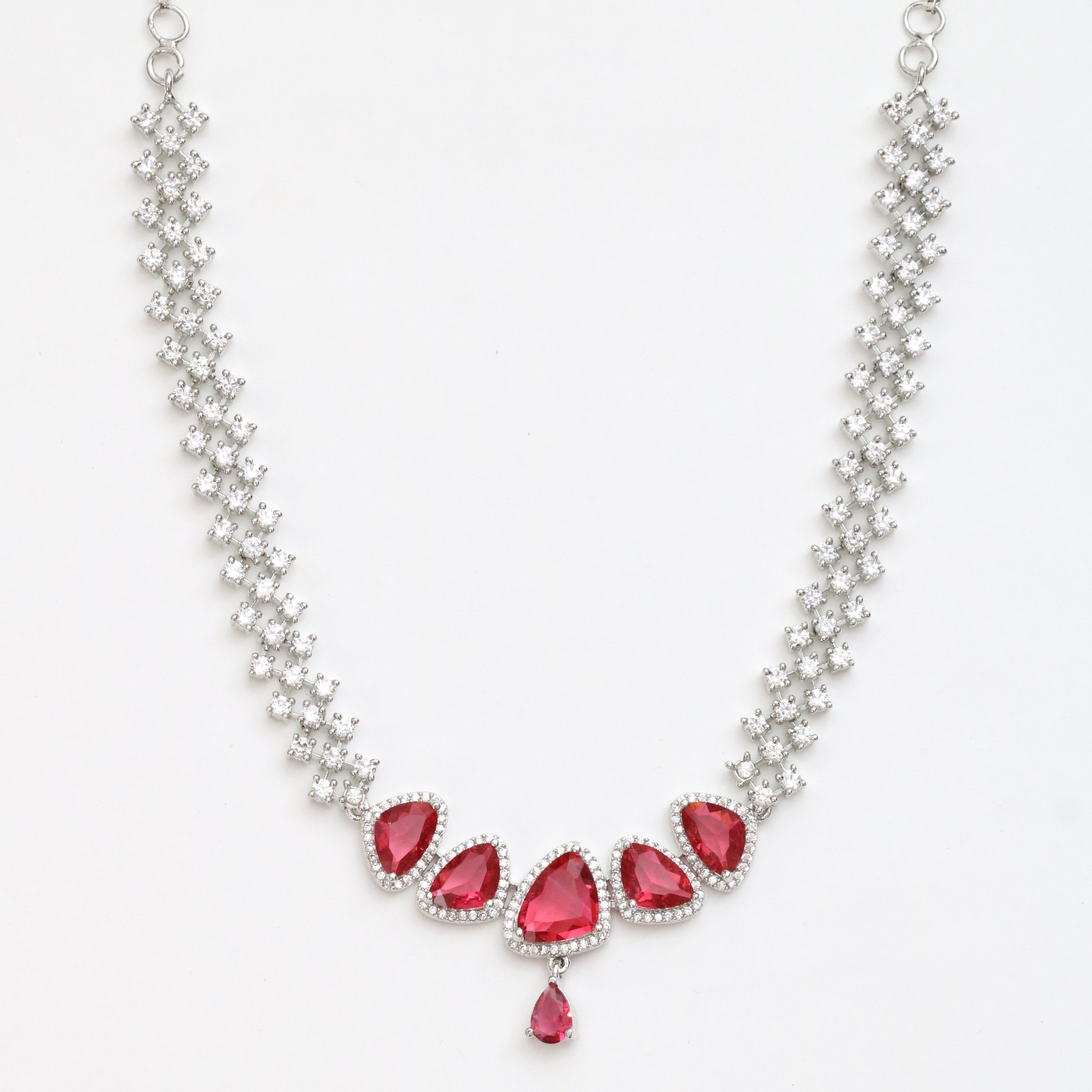 Zig Zag Enchanted Rhodium Plated Necklace Set with Earrings