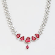 Zig Zag Enchanted Rhodium Plated Necklace Set with Earrings